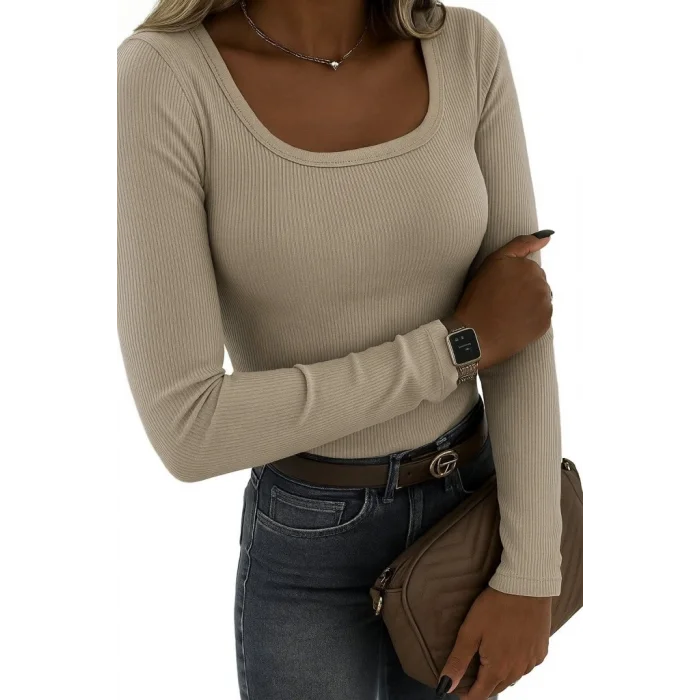 Kadın Uzun Kollu Derin Yuvarlak Yaka Kaşkorse Bluz
