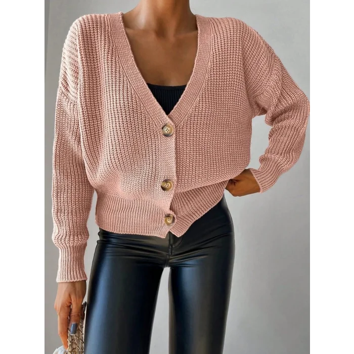 Kadın Uzun Kollu Düğme Detay Triko Bluz