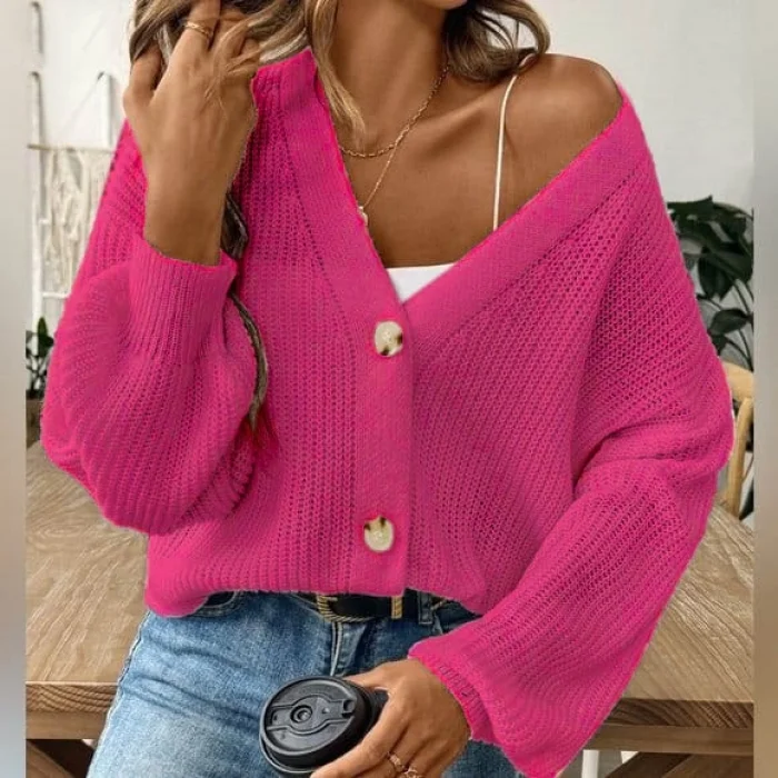 Kadın Uzun Kollu Düğme Detay Triko Bluz