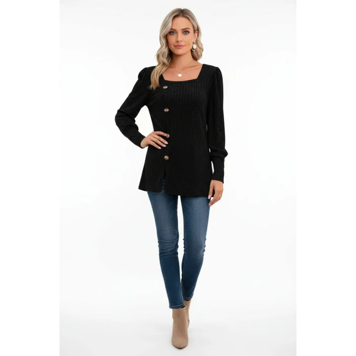 Kadın Uzun Kollu Düğmeli Mevsimlik Bluz – Yumuşak Dokulu, Esnek ve Sıcak Tutan Kumaş