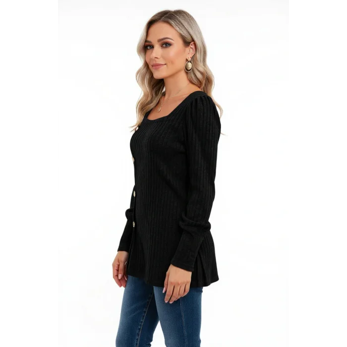 Kadın Uzun Kollu Düğmeli Mevsimlik Bluz – Yumuşak Dokulu, Esnek ve Sıcak Tutan Kumaş