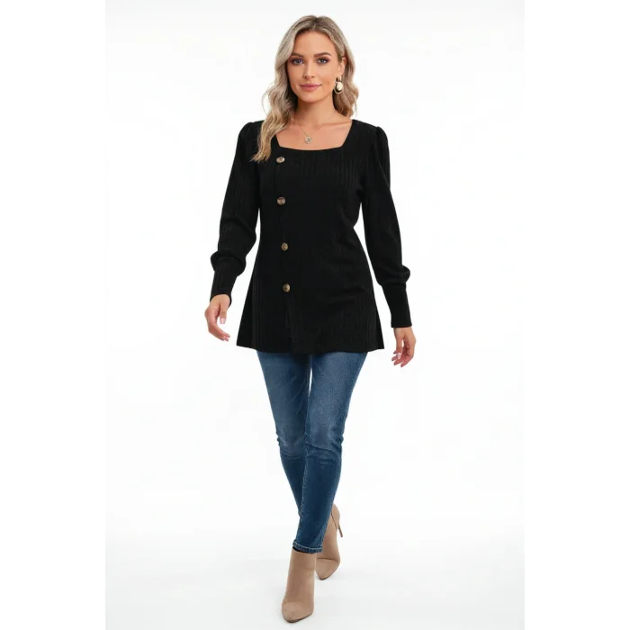Kadın Uzun Kollu Düğmeli Mevsimlik Bluz – Yumuşak Dokulu, Esnek ve Sıcak Tutan Kumaş