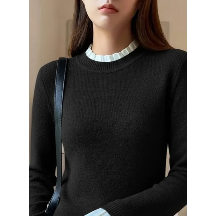 Kadın Uzun Kollu Fırfırlı Yakalı Triko Bluz