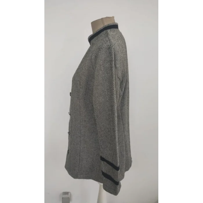 Kadın Uzun Kollu Hakim Yaka Düğme Detaylı Mini Dokuma Ceket