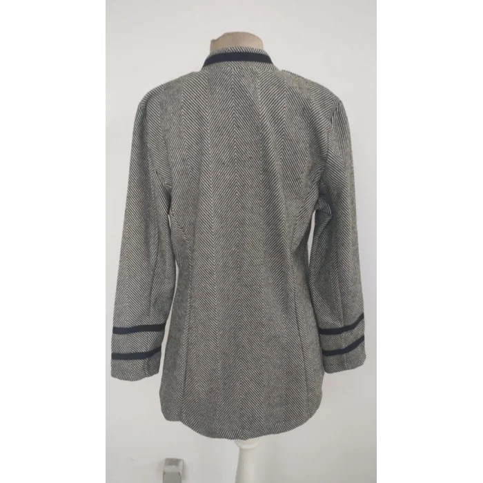 Kadın Uzun Kollu Hakim Yaka Düğme Detaylı Mini Dokuma Ceket