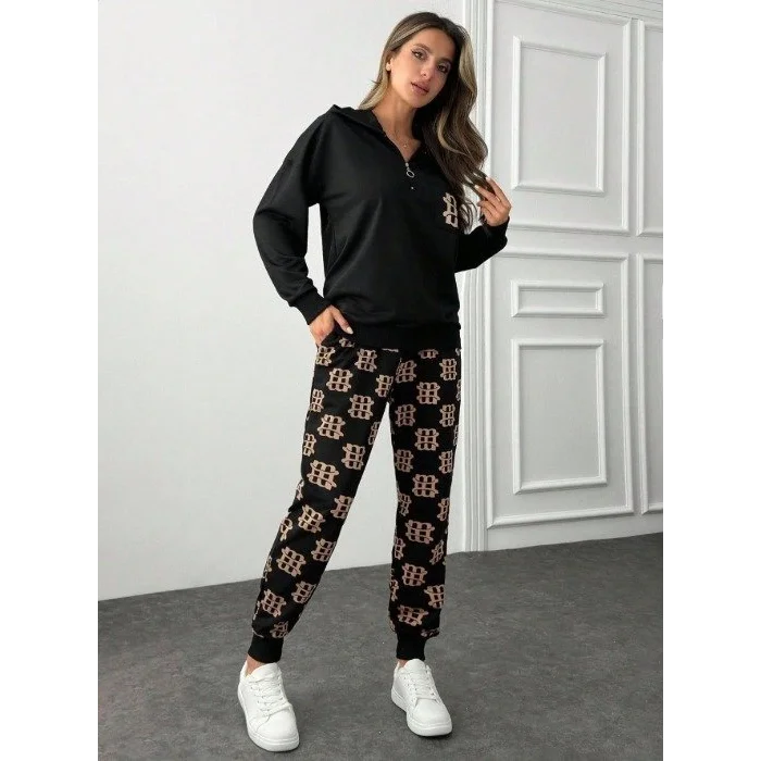 Kadın Uzun Kollu Iki Iplik Kumaş Fermuar Ve Cep Detay Kapüşonlu Ikili Takım