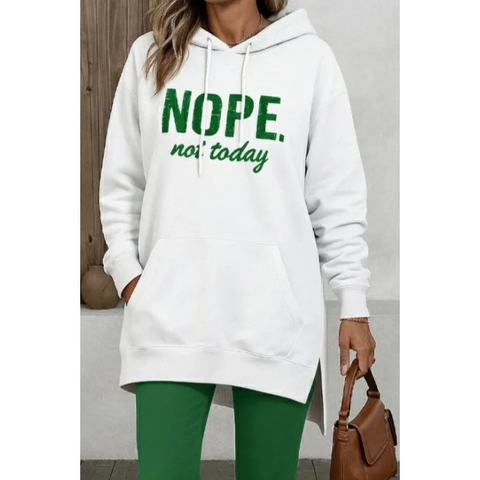 Kadın Uzun Kollu Kapşonlu Bağcıklı Viskon Iki Iplik Sweat