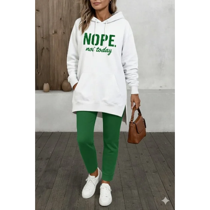 Kadın Uzun Kollu Kapşonlu Bağcıklı Viskon Iki Iplik Sweat