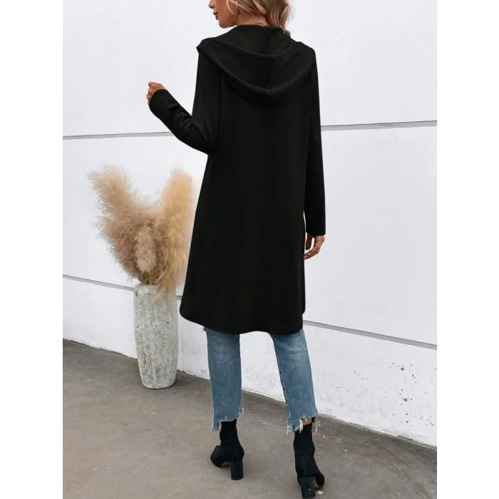 Kadın Uzun Kollu Kapşonlu önden Fermuarlı Midi Dalgıç Ceket