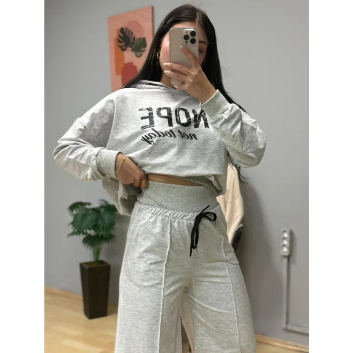 Kadın Uzun Kollu Nope Baskılı Beli Ribanalı Ikili Takım