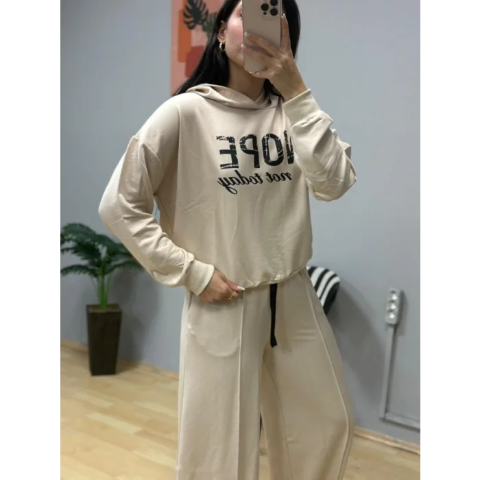 Kadın Uzun Kollu Nope Baskılı Beli Ribanalı Ikili Takım