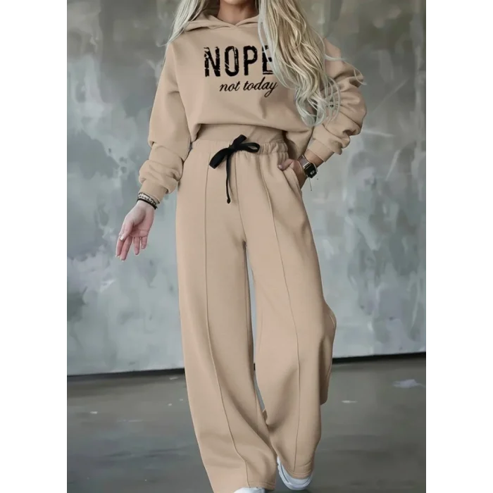 Kadın Uzun Kollu Nope Baskılı Beli Ribanalı Ikili Takım