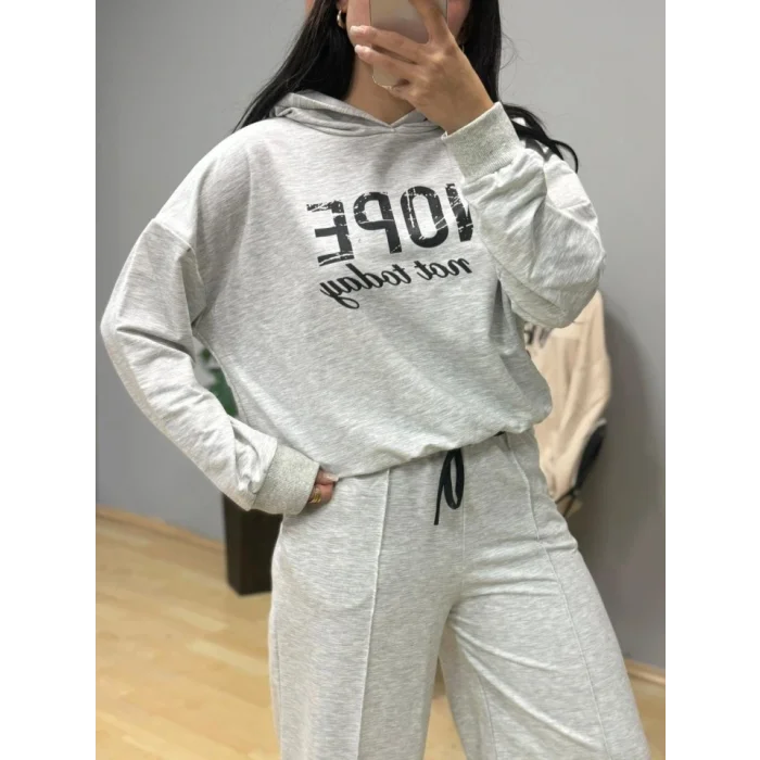 Kadın Uzun Kollu Nope Baskılı Beli Ribanalı Ikili Takım