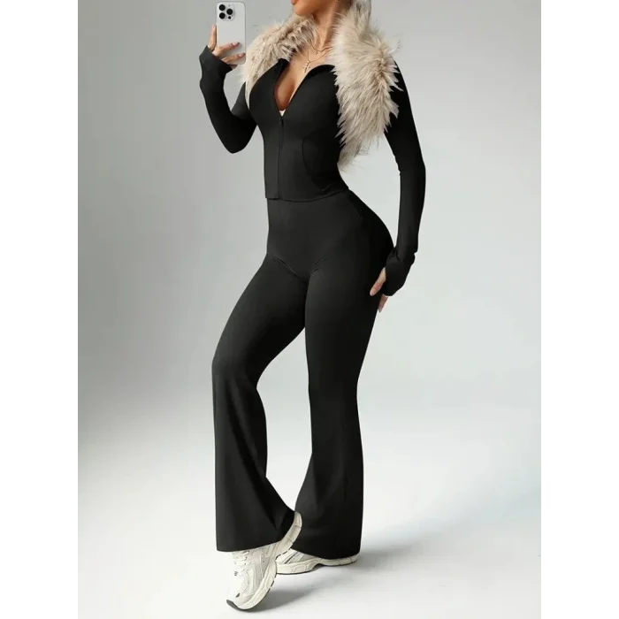 Kadın Uzun Kollu önden Fermuarlı Kısa Dalgıç Bluz Ve Pantolon Ikili Takım