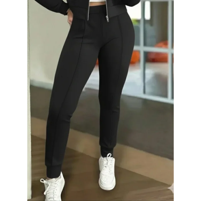 Kadın Uzun Kollu önden Fermuarlı Kısa Modal Ceket Ve Pantolon Ikili Takım