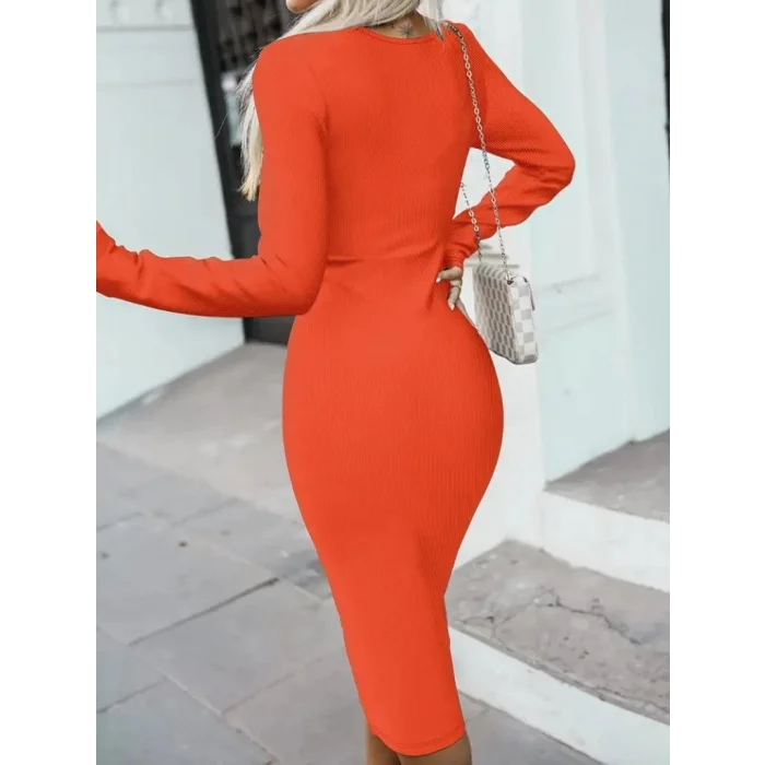 Kadın Uzun Kollu önden Fermuarlı Midi Ottoman Elbise