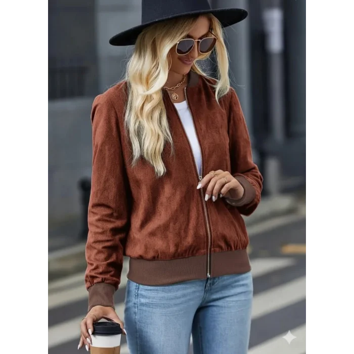 Kadın Uzun Kollu önden Fermuarlı Süet Ceket
