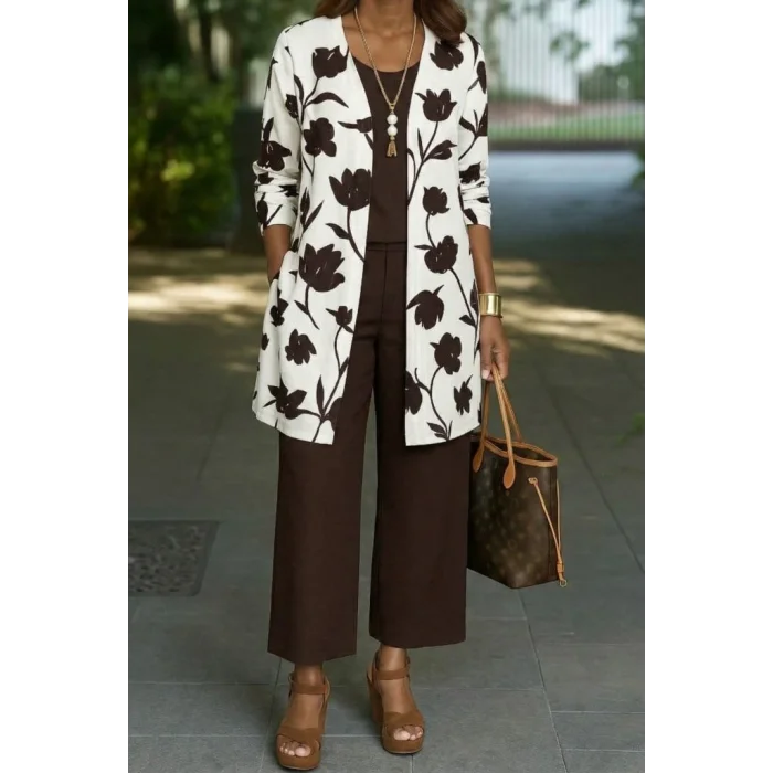 Kadın Uzun Kollu önü Açık Modal Ceket Kolsuz Viskon Iki Iplik Bluz Ve Pantolon üçlü Takım