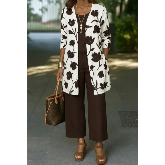 Kadın Uzun Kollu önü Açık Modal Ceket Kolsuz Viskon Iki Iplik Bluz Ve Pantolon üçlü Takım