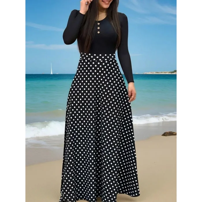 Kadın Uzun Kollu önü Düğmeli Viskon Bluz Eteği örme Maxi Krep Elbise