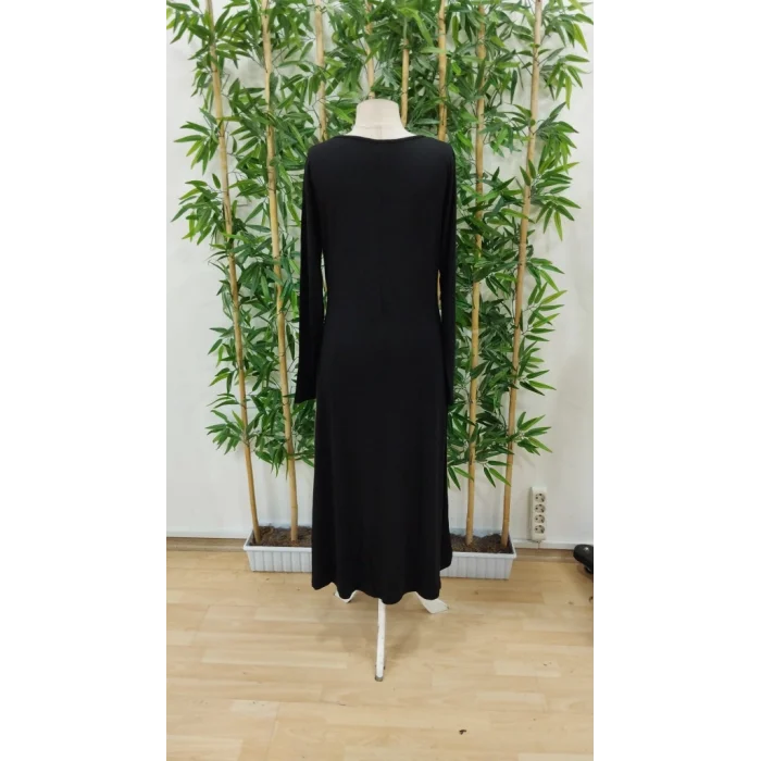 Kadın Uzun Kollu V Yakalı Blok Desenli Viskon Elbise