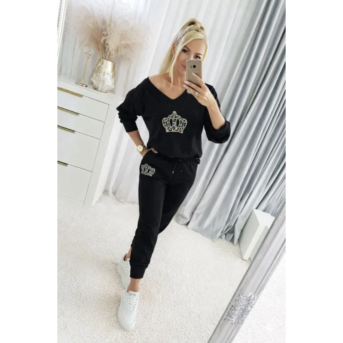 Kadın Uzun Kollu V Yakalı Desenli Viskon Iki Iplik Bluz Ve Pantolon Ikili Takım