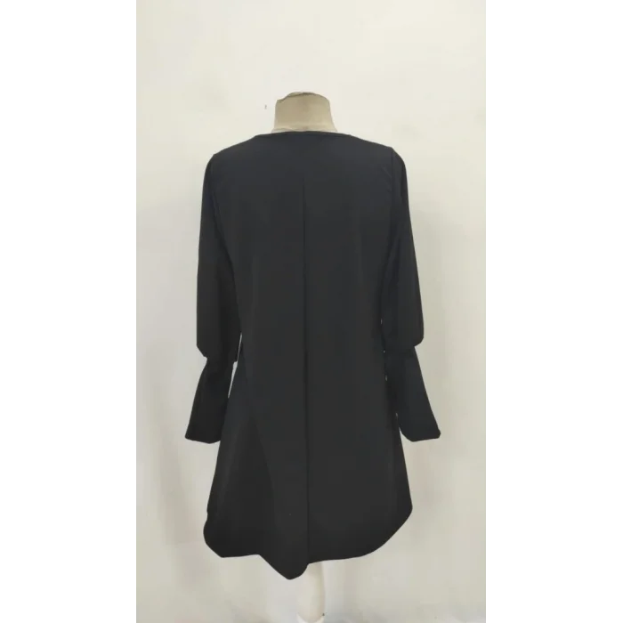 Kadın Uzun Kollu V Yakalı Kısa Ithal Krep Elbise