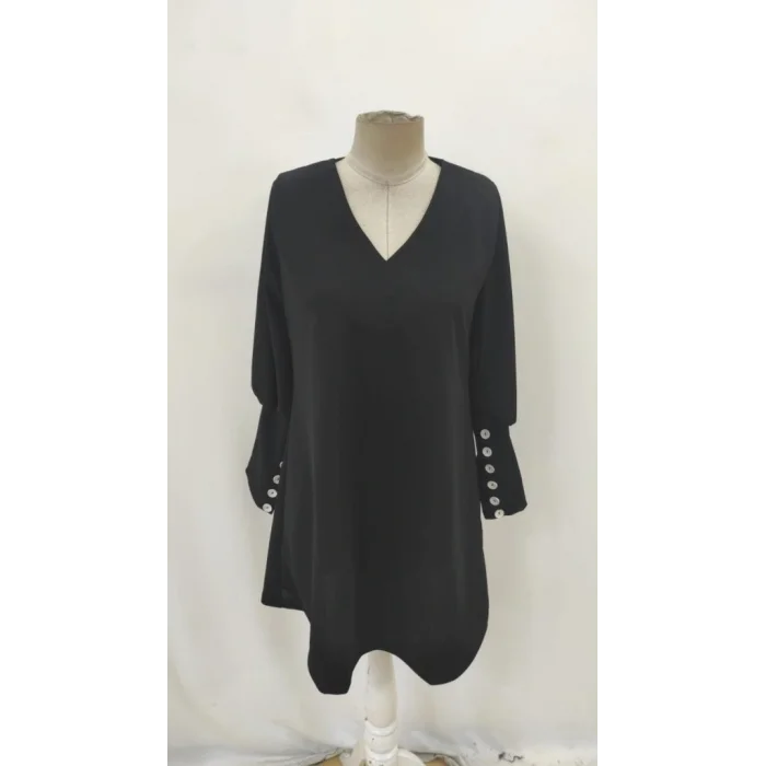 Kadın Uzun Kollu V Yakalı Kısa Ithal Krep Elbise