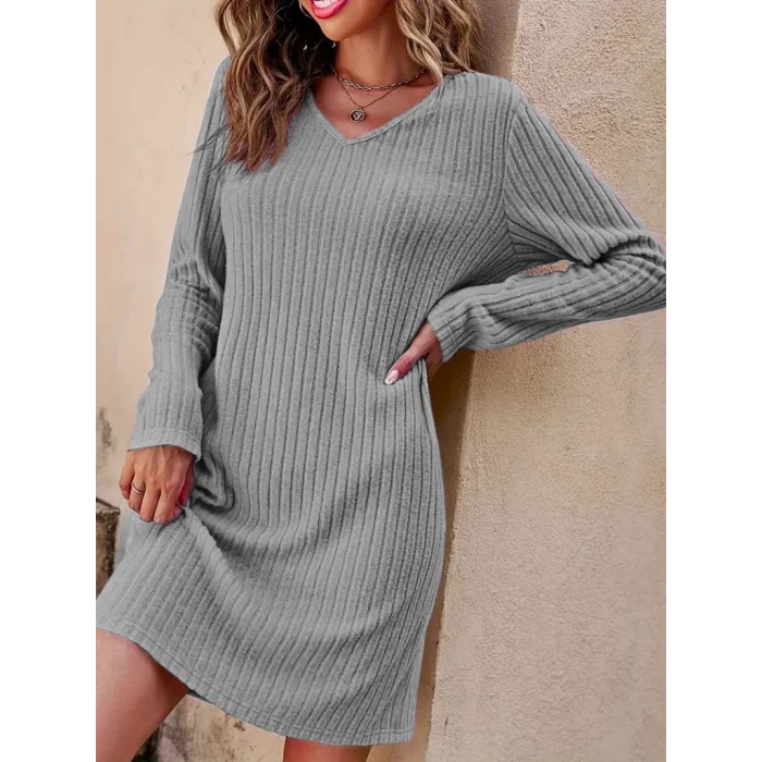 Kadın Uzun Kollu V Yakalı Kısa şardonlu Kaşkorse Elbise