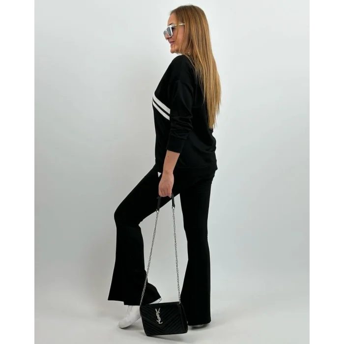 Kadın Uzun Kollu V Yakalı şerit Detaylı Viskon Iki Iplik Bluz Ve Pantolon Ikili Takım