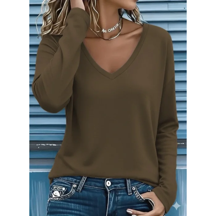 Kadın Uzun Kollu V Yakalı Viskon Iki Iplik Bluz