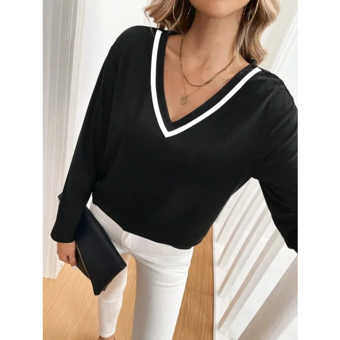 Kadın Uzun Kollu V Yakalı Viskon Iki Iplik Bluz