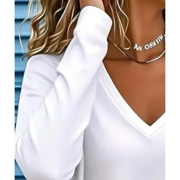 Kadın Uzun Kollu V Yakalı Viskon Iki Iplik Bluz