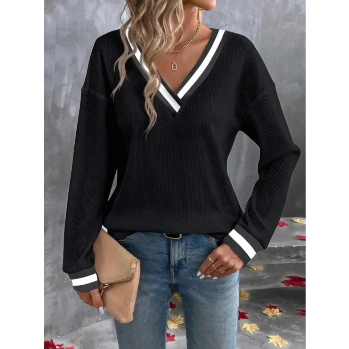 Kadın Uzun Kollu V Yakalı Waffle Bluz