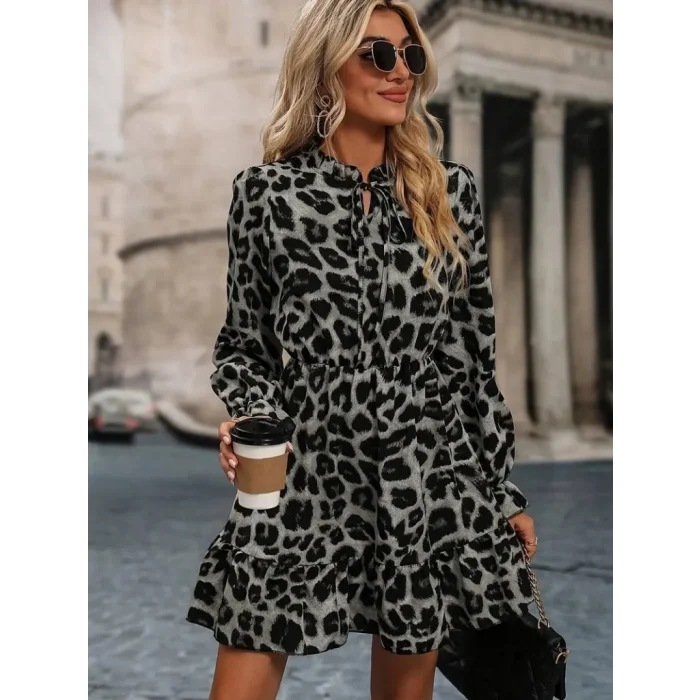 Kadın Uzun Kollu Yakadan Bağlamalı Beli Lastikli şardonlu Dalgıç Elbise