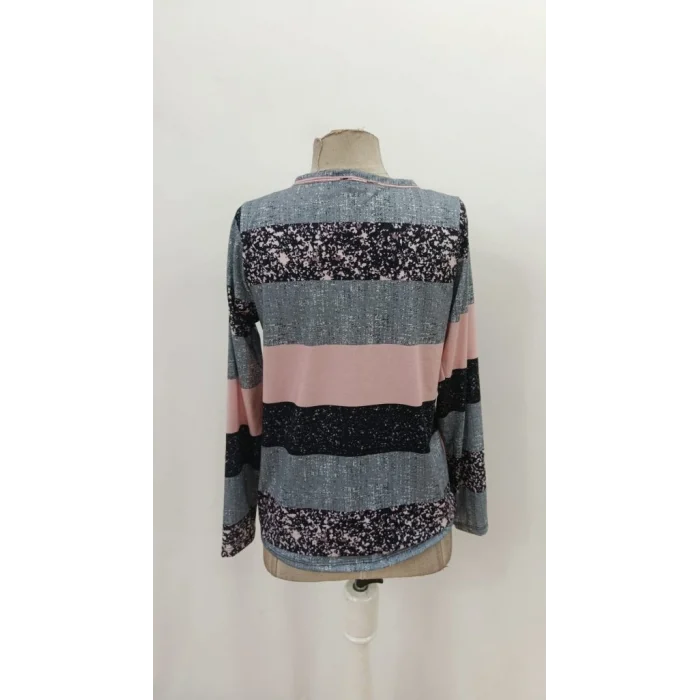 Kadın Uzun Kollu Yakadan Düğmeli çizgili Desenli Süprem Bluz