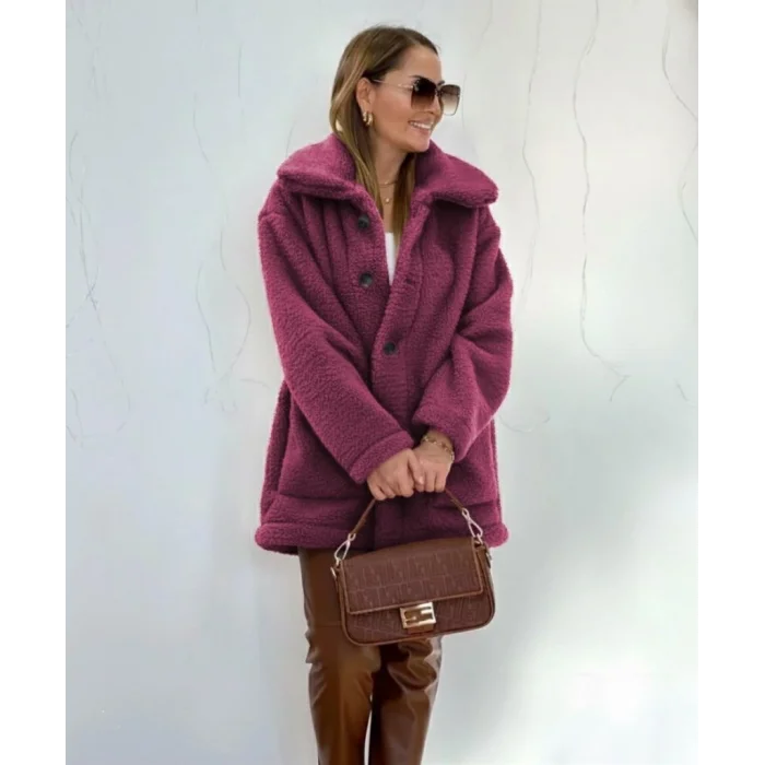 Kadın Uzun Kollu Yakalı önden Düğmeli Welsoft Kaban