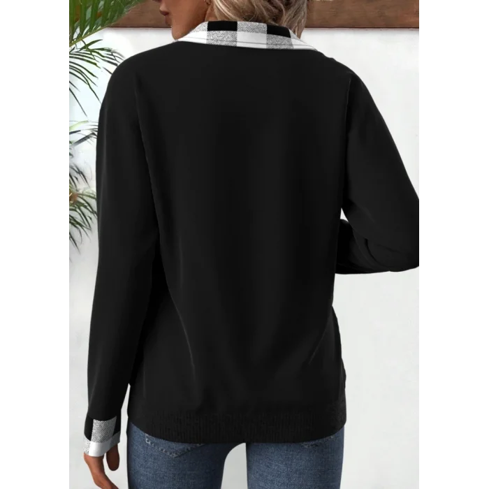 Kadın Uzun Kollu Yakalı önden Fermuarlı Ekose Detaylı Viskon Iki Iplik Bluz