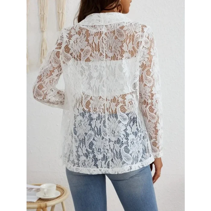 Kadın Uzun Kollu Yakalı önü Açık Dantelli Ceket
