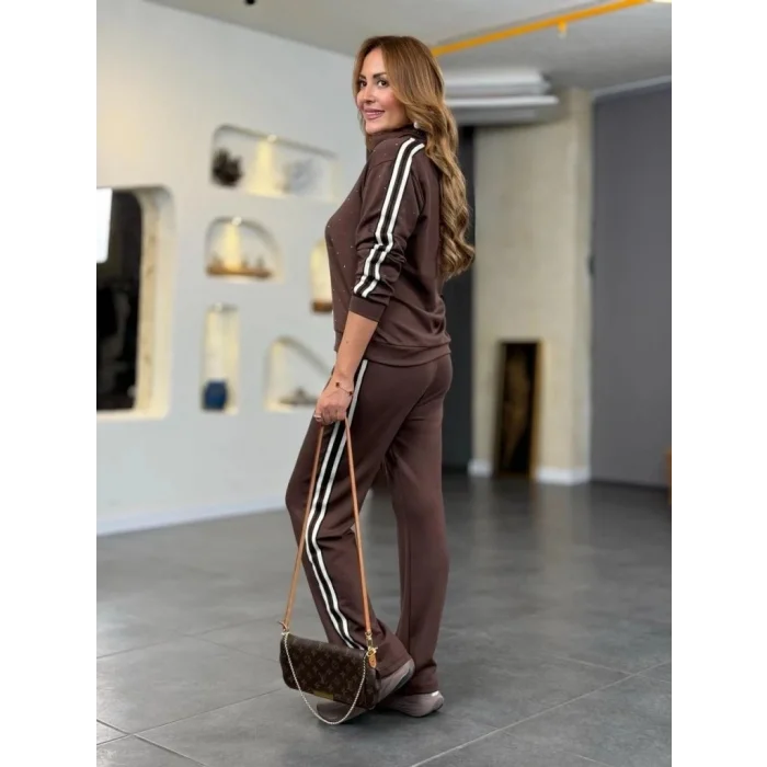 Kadın Uzun Kollu Yakalı şerit Detaylı Viskon Iki Iplik Bluz Ve Pantolon Ikili Takım