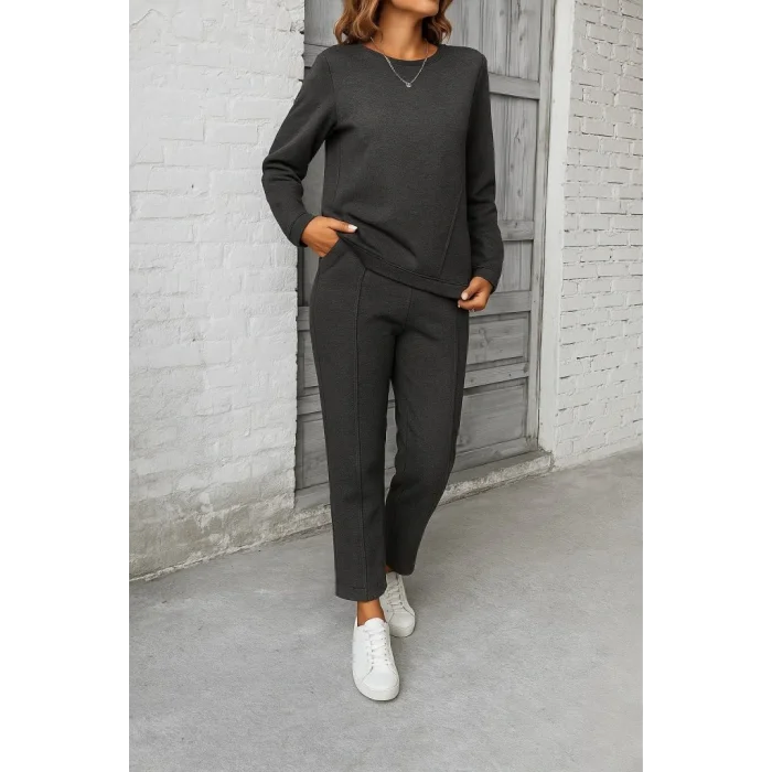 Kadın Uzun Kollu Yanları Nervurlu Viskon Iki Iplik Ve Pantolon Ikili Takım