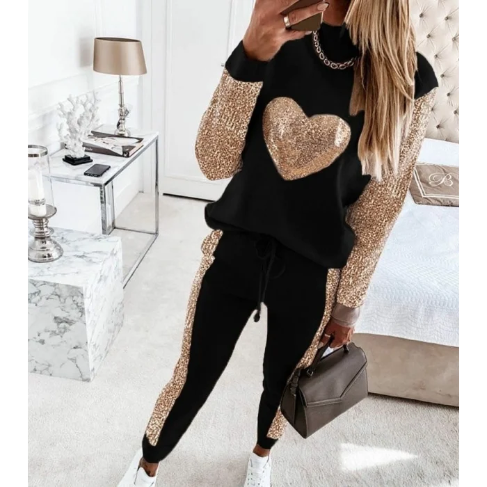 Kadın Uzun Kollu Yarım Balıkçı Yaka Pul Payet Detay Iki Iplik Ikili Takım