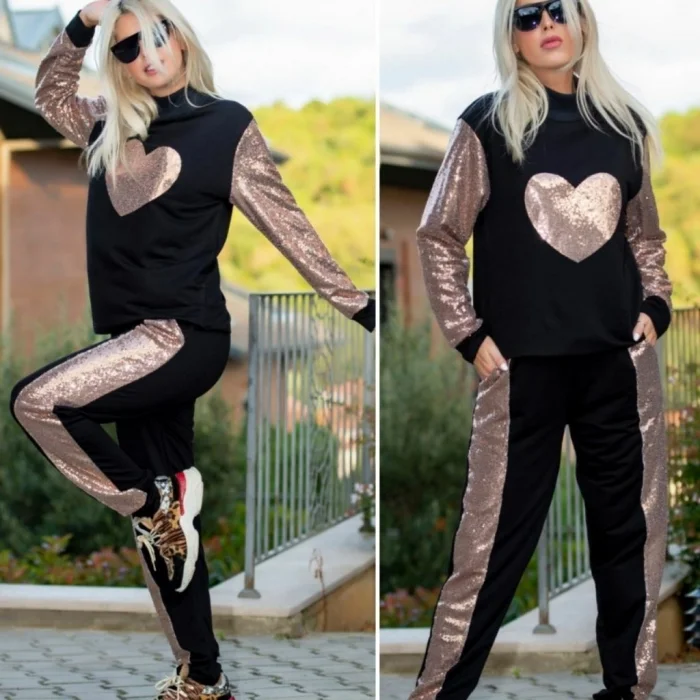 Kadın Uzun Kollu Yarım Balıkçı Yaka Pul Payet Detay Iki Iplik Ikili Takım