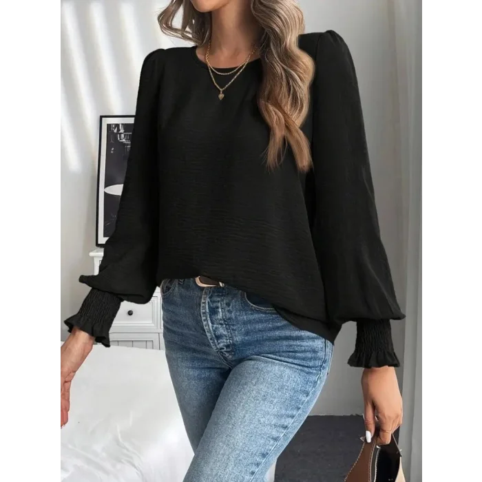 Kadın Uzun Kollu Yuvarlak Yaka Aerobin Bluz