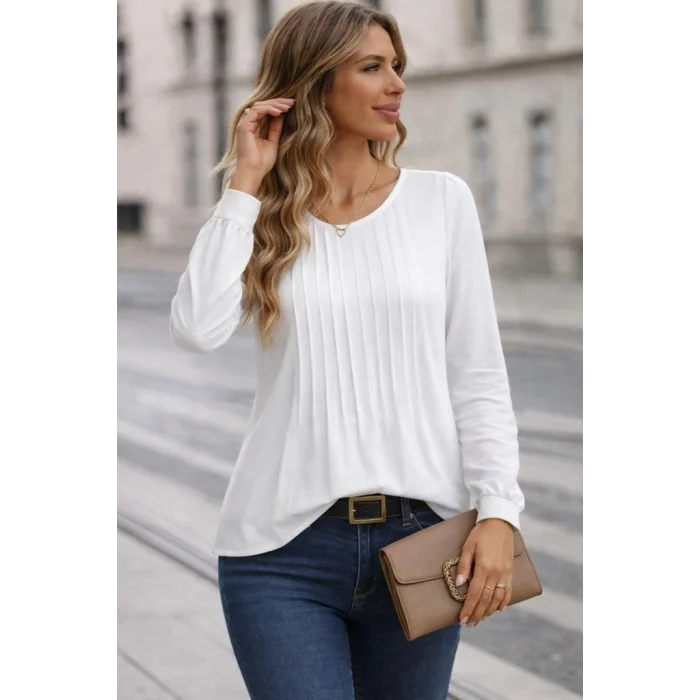Kadın Uzun Kollu Yuvarlak Yaka Nervürlü Bluz