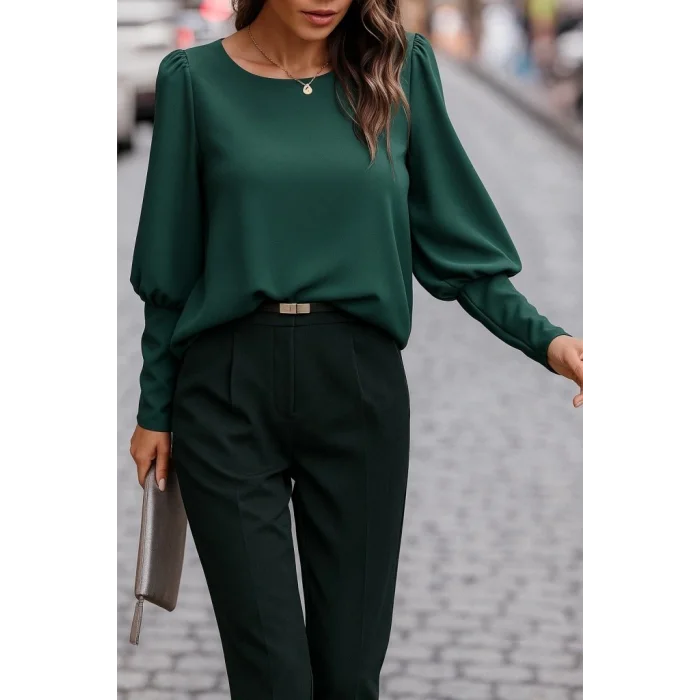 Kadın Uzun Kollu Yuvarlak Yakalı Düğmeli Ithal Krep Bluz