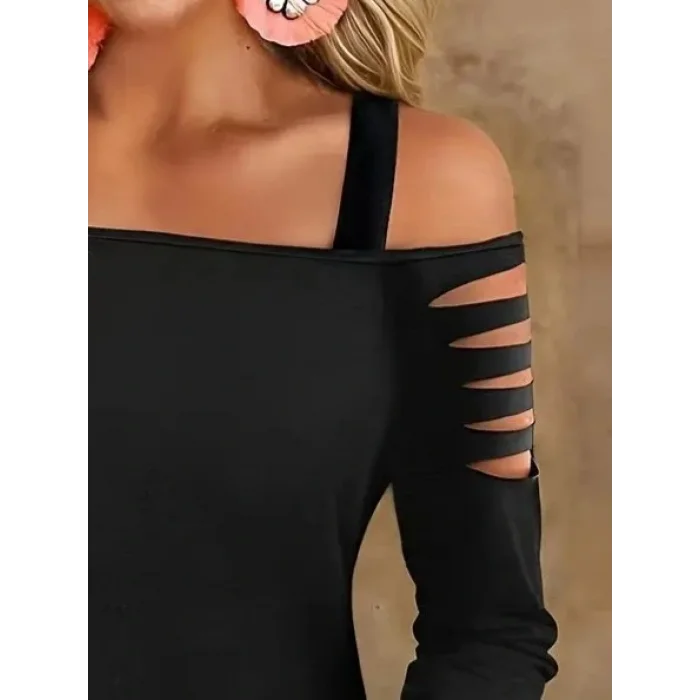 Kadın Uzun Lazer Kesik Detaylı Askılı Viskon Iki Iplik Bluz