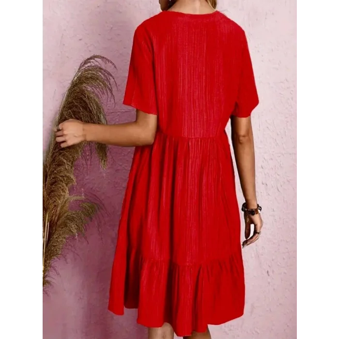 Kadın V Yaka, Fırfırlı Bürümcük Kumaş Elbise