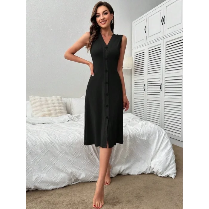 Kadın V Yakalı önden Düğmeli Kaşkorse Elbise