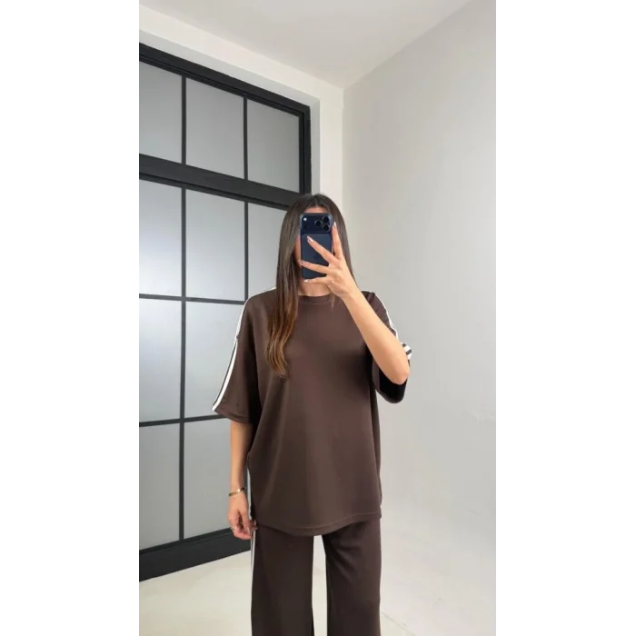 Kadın Yarasa Kol Yanları şerit Detay Modal Kumaş Ikili Takım